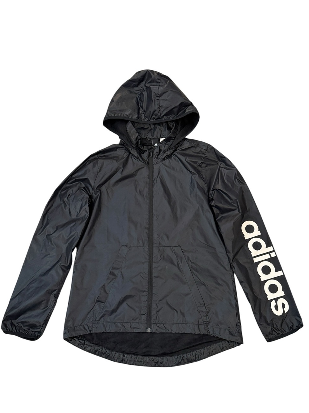 Adidas Essentials Packable Hooded Windbreaker Jacket Black White Small Linear